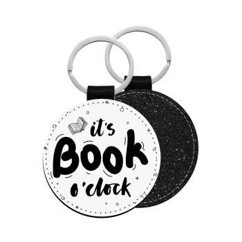 It's Book O'Clock, Μπρελόκ Δερματίνη, στρογγυλό ΜΑΥΡΟ (5cm)