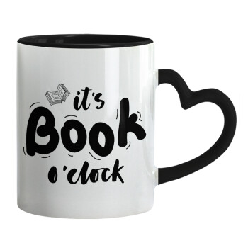 It's Book O'Clock, Mug heart black handle, ceramic, 330ml