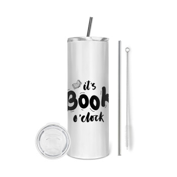 It's Book O'Clock, Eco friendly stainless steel tumbler 600ml, with metal straw & cleaning brush