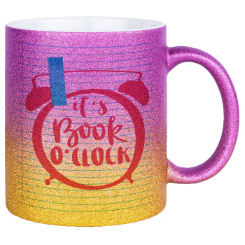 It's Book O'Clock lines, Κούπα Χρυσή/Ροζ Glitter, κεραμική, 330ml