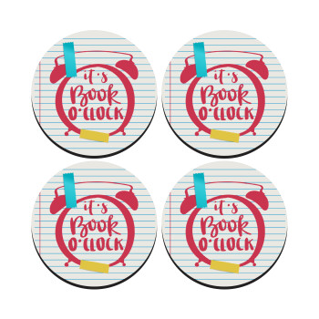 It's Book O'Clock lines, SET of 4 round wooden coasters (9cm)