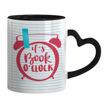 It's Book O'Clock lines, Mug heart black handle, ceramic, 330ml