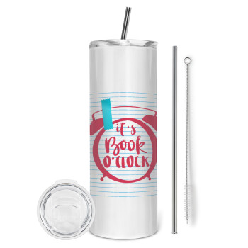 It's Book O'Clock lines, Eco friendly stainless steel tumbler 600ml, with metal straw & cleaning brush