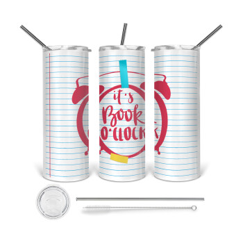 It's Book O'Clock lines, 360 Eco friendly stainless steel tumbler 600ml, with metal straw & cleaning brush