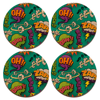 Comic oh, ΣΕΤ x4 Σουβέρ ξύλινα στρογγυλά plywood (9cm)