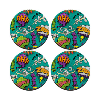 Comic oh, SET of 4 round wooden coasters (9cm)