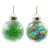 Transparent Christmas tree ball ornament with green filling 8cm