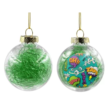 Comic oh, Transparent Christmas tree ball ornament with green filling 8cm