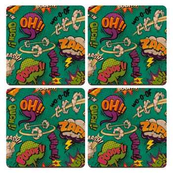 Comic oh, ΣΕΤ x4 Σουβέρ ξύλινα τετράγωνα plywood (9cm)