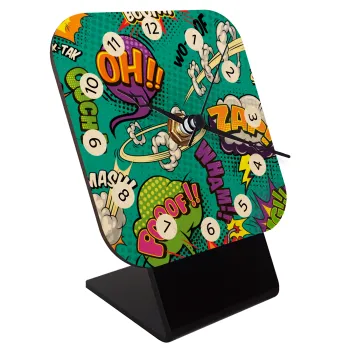 Comic oh, Quartz Table clock in natural wood (10cm)