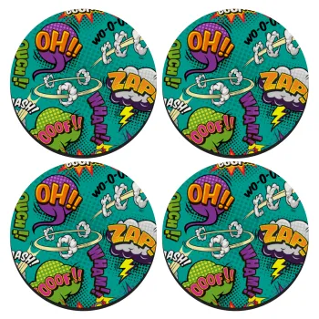 Comic oh, SET of 4 round wooden coasters (9cm)