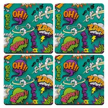 Comic oh, ΣΕΤ 4 Σουβέρ ξύλινα τετράγωνα (9cm)