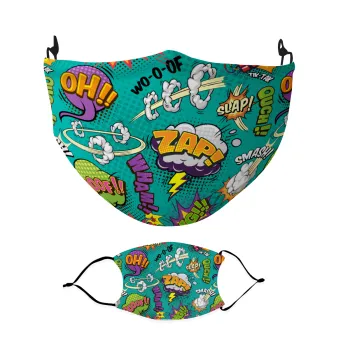 Comic oh, Μάσκα υφασμάτινη Ενηλίκων πολλαπλών στρώσεων με υποδοχή φίλτρου