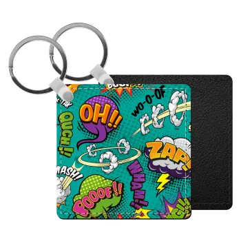 Comic oh, Μπρελόκ Δερματίνη, τετράγωνο ΜΑΥΡΟ (5x5cm)