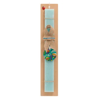 Comic oh, Easter Set, wooden keychain & aromatic flat Easter candle (30cm) (TURQUOISE)