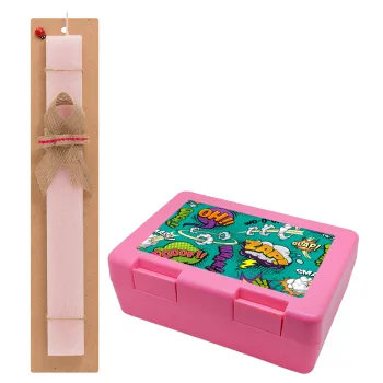 Comic oh, Easter Set, children's snack container PINK & scented flat Easter candle (30cm) (PINK)