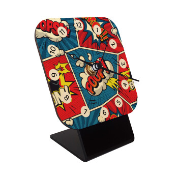 Comic boom!, Quartz Table clock in natural wood (10cm)