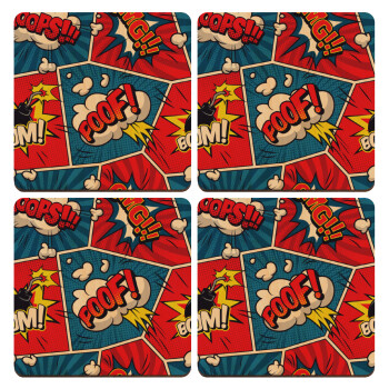 Comic boom!, ΣΕΤ x4 Σουβέρ ξύλινα τετράγωνα plywood (9cm)