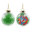 Transparent Christmas tree ball ornament with green filling 8cm