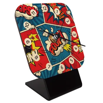 Comic boom!, Quartz Table clock in natural wood (10cm)