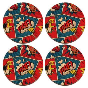 Comic boom!, ΣΕΤ x4 Σουβέρ ξύλινα στρογγυλά plywood (9cm)