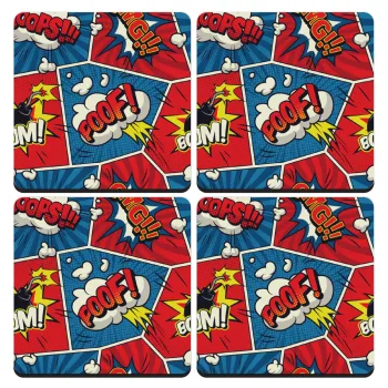 Comic boom!, ΣΕΤ 4 Σουβέρ ξύλινα τετράγωνα (9cm)