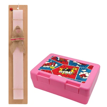 Comic boom!, Easter Set, children's snack container PINK & scented flat Easter candle (30cm) (PINK)