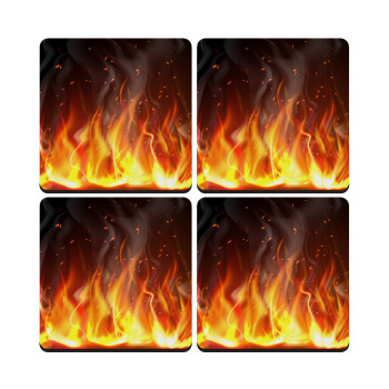 Fire&Flames, ΣΕΤ 4 Σουβέρ ξύλινα τετράγωνα