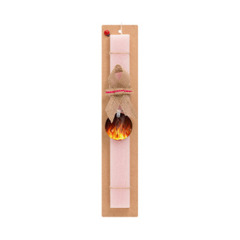 Fire&Flames, Πασχαλινό Σετ, ξύλινο μπρελόκ & πασχαλινή λαμπάδα αρωματική πλακέ (30cm) (ΡΟΖ)