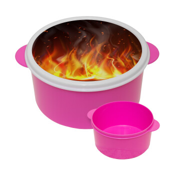 Fire&Flames, ΡΟΖ παιδικό δοχείο φαγητού πλαστικό (BPA-FREE) Lunch Βox M16 x Π16 x Υ8cm