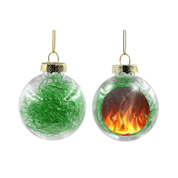 Fire&Flames, Χριστουγεννιάτικη μπάλα δένδρου διάφανη με πράσινο γέμισμα 8cm