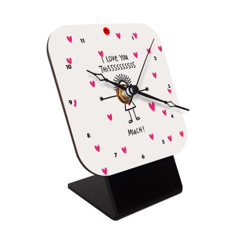 I Love you thissss much..., Quartz Wooden table clock with hands (10cm)