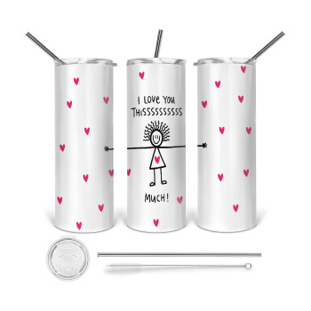 I Love you thissss much..., 360 Eco friendly stainless steel tumbler 600ml, with metal straw & cleaning brush