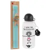 Easter Set, metallic aluminum water bottle (500ml) & scented flat candle (30cm) (TURQUOISE)