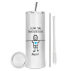 Tumbler stainless steel 600ml, with metal straw & cleaning brush