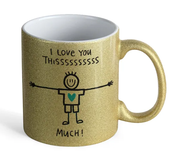 I Love you thissss much (boy)... — Κούπα Χρυσή Glitter που γυαλίζει, κεραμική, 330ml