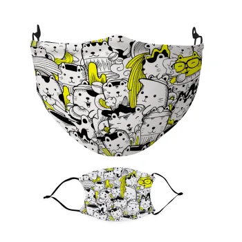 Doodle cats, Μάσκα υφασμάτινη Ενηλίκων πολλαπλών στρώσεων με υποδοχή φίλτρου