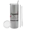 Tumbler stainless steel Silver 600ml, with metal straw & cleaning brush