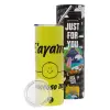 Neon Yellow Travel Tumbler, with metal straw (Stainless steel 304 Food grade, BPA free, 600ml)