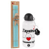 Easter Set, metallic aluminum water bottle (500ml) & scented flat candle (30cm) (TURQUOISE)