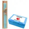Easter Set, children's snack container BLUE & Easter aromatic flat candle (30cm) (TURQUOISE)