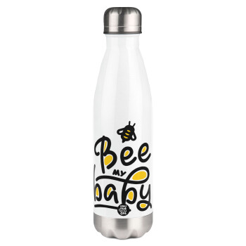 Bee my BABY!!!, Μεταλλικό παγούρι θερμός Λευκό (Stainless steel), διπλού τοιχώματος, 500ml