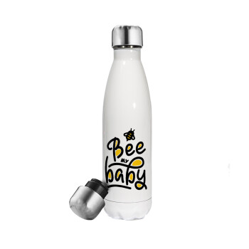 Bee my BABY!!!, Μεταλλικό παγούρι θερμός Λευκό (Stainless steel), διπλού τοιχώματος, 500ml