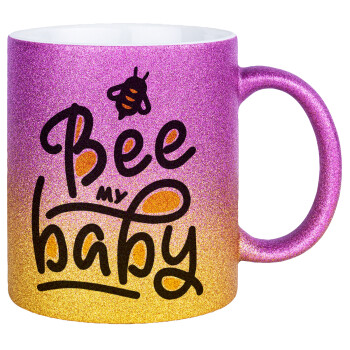 Bee my BABY!!!, Κούπα Χρυσή/Ροζ Glitter, κεραμική, 330ml