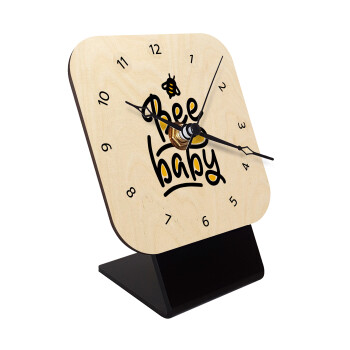 Bee my BABY!!!, Quartz Table clock in natural wood (10cm)