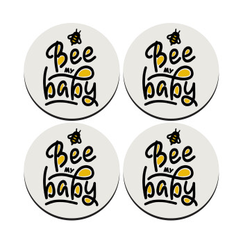 Bee my BABY!!!, SET of 4 round wooden coasters (9cm)
