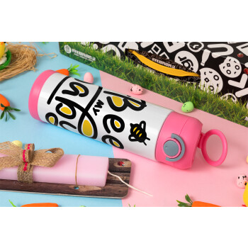 Bee my BABY!!!, Easter candle, Childrens hot water bottle, stainless steel, with safety straw, PINK (500ml)