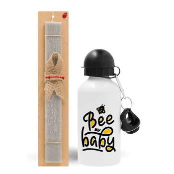 Bee my BABY!!!, Easter Set, metallic aluminum water bottle (500ml) & aromatic flat Easter candle (30cm) (GRAY)