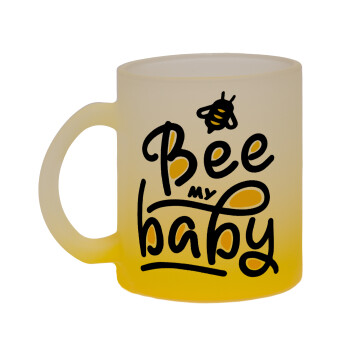 Bee my BABY!!!, Κούπα γυάλινη δίχρωμη με βάση το κίτρινο ματ, 330ml