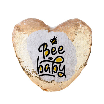 Bee my BABY!!!, Μαξιλάρι καναπέ καρδιά Μαγικό Χρυσό με πούλιες 40x40cm περιέχεται το  γέμισμα